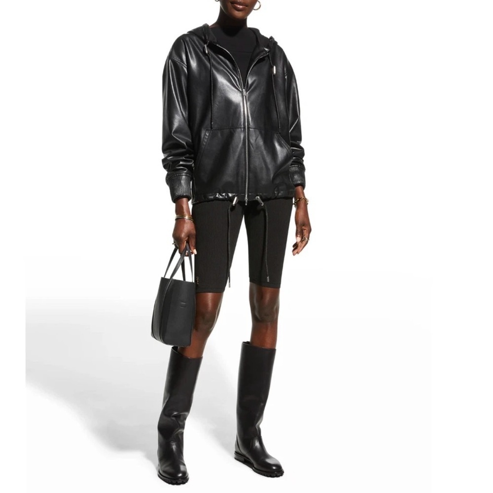 A.L.C. Hooded Faux Leather Full Zip Jacket Size Small in Solid Black